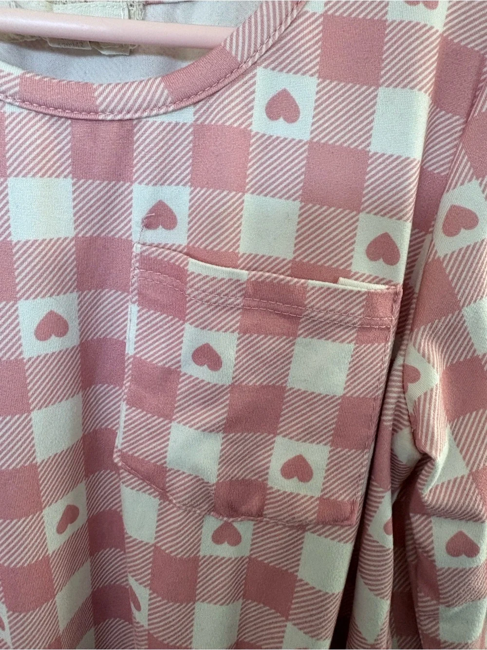3/$10 - btween Pink Gingham Heart Print Tie-Front Long Sleeve Top